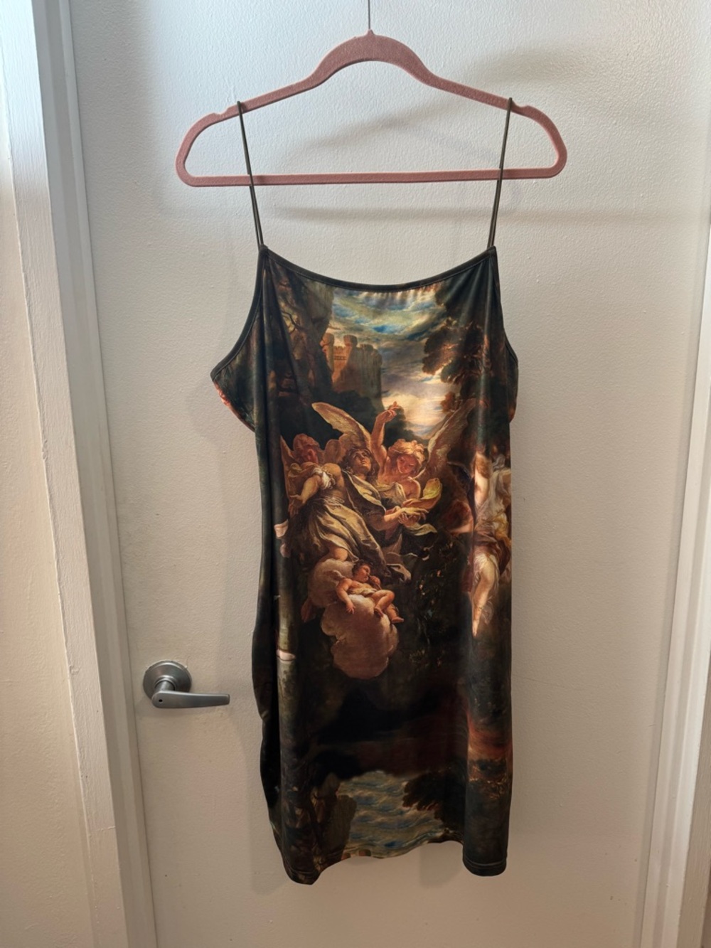 SHEIN Baroque Art Print Slip Dress - Black Brown